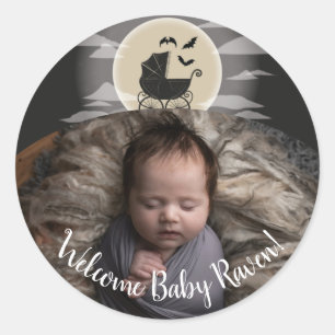Gothic Baby Shower Halloween Carriage Classic Round Sticker