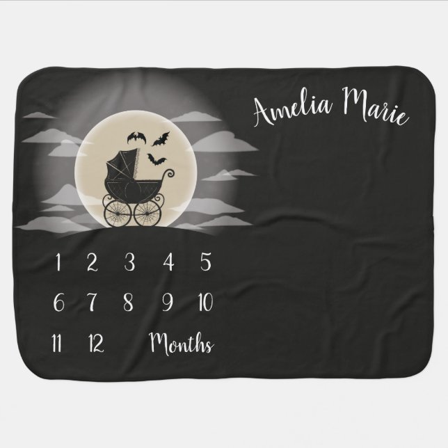 Gothic Baby Shower Halloween Carriage Milestone Baby Blanket (Horizontal)