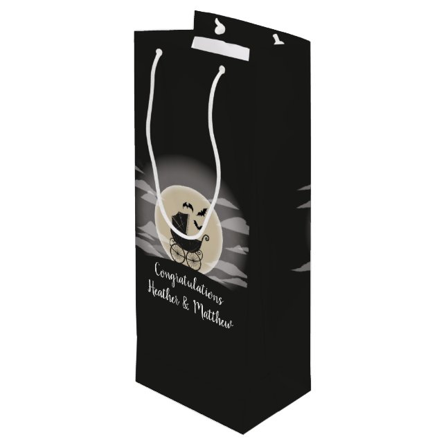 Gothic Baby Shower Halloween Carriage Wine Gift Bag (Back Angled)