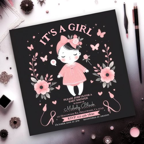 Gothic Baby Shower Invitation Baby Girl