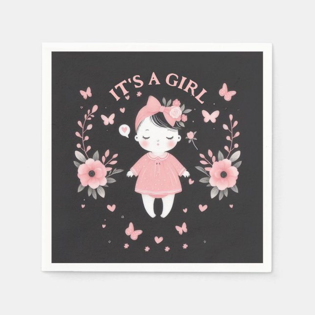 Gothic Baby Shower Pink Black Napkins (Front)