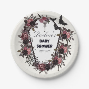 Gothic Baby Shower Thank You Tag – Dark Floral & K Paper Plates