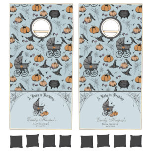 Gothic Baby Shower Victorian Baby Carriage Blue Cornhole Set