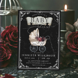 Gothic Baby Shower Vintage Stroller Halloween   Invitation