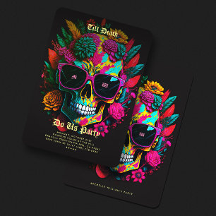 Gothic Bachelorette Party Botanical Floral Skull Invitation