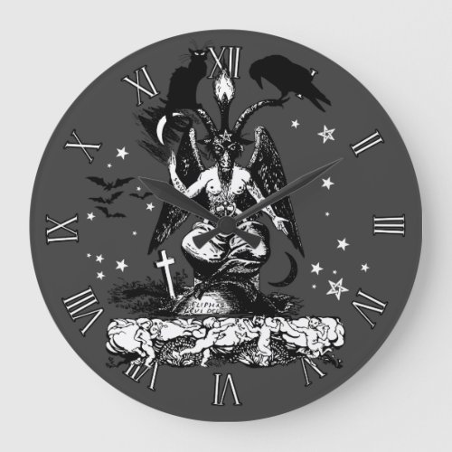 Gothic Bahomet with a Cat and a Raven Large Clock