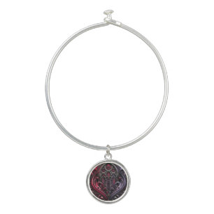 Gothic Bangle Bracelet with Round Rose Charm