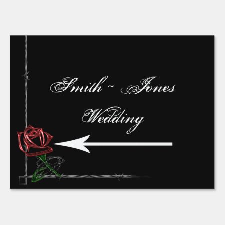 Gothic Barbed Wire And Rose Wedding Direction Sign