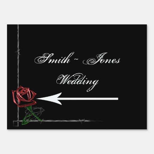 Gothic Barbed Wire and Rose Wedding Direction Sign