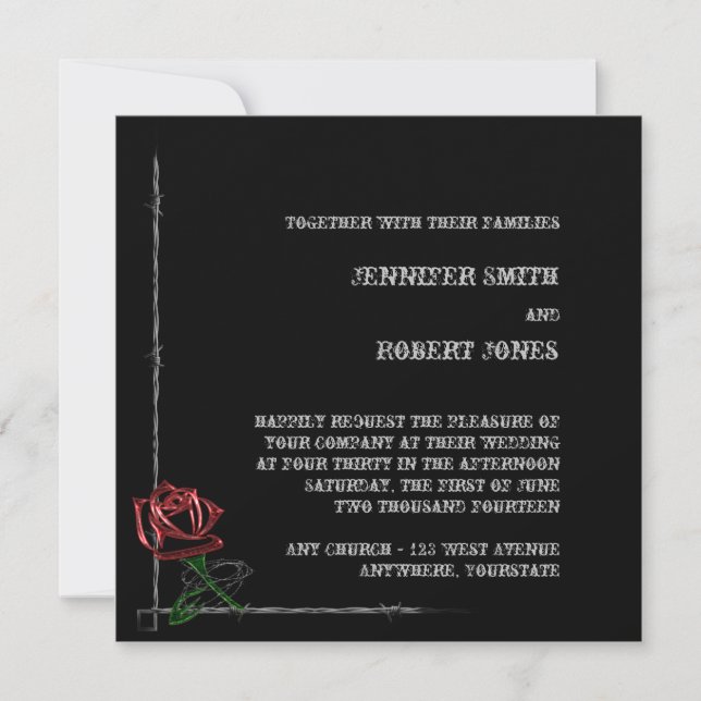 Gothic Barbed Wire Rose Wedding Invitation (Front)