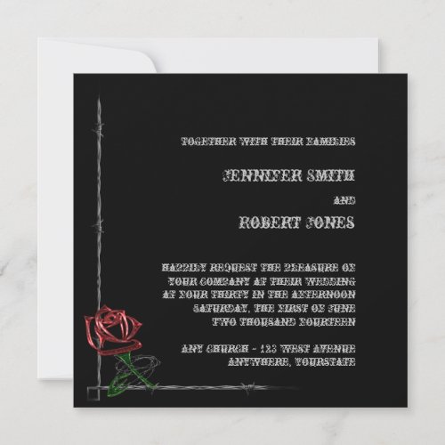 Gothic Barbed Wire Rose Wedding Invitation