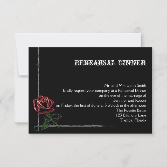 Gothic Barbed Wire Rose Wedding Rehearsal Dinner Invitation (Front)