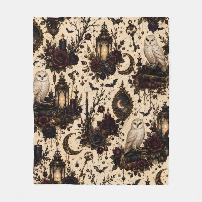 Gothic Barn Owl Fleece Blanket (Front)