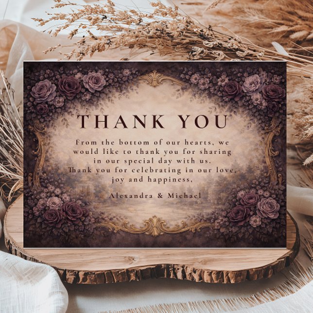 Gothic Baroque Rose Wedding Thank You Card (Creator Uploaded)