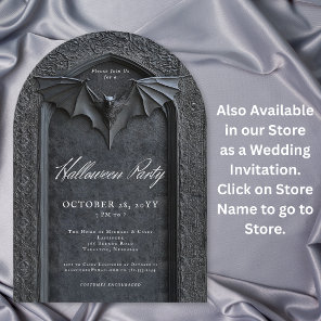 Gothic Bat Arched Tombstone Halloween Party Invitation