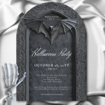Gothic Bat Arched Tombstone Halloween Party Invitation