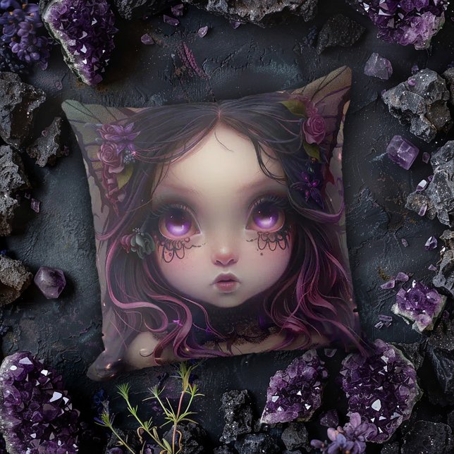 Gothic Bat Girl in Purple Throw Pillow (Creator Uploaded)