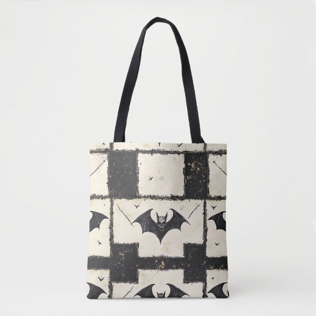 Gothic Bat Grunge Halloween Pattern Tote Bag (Front)