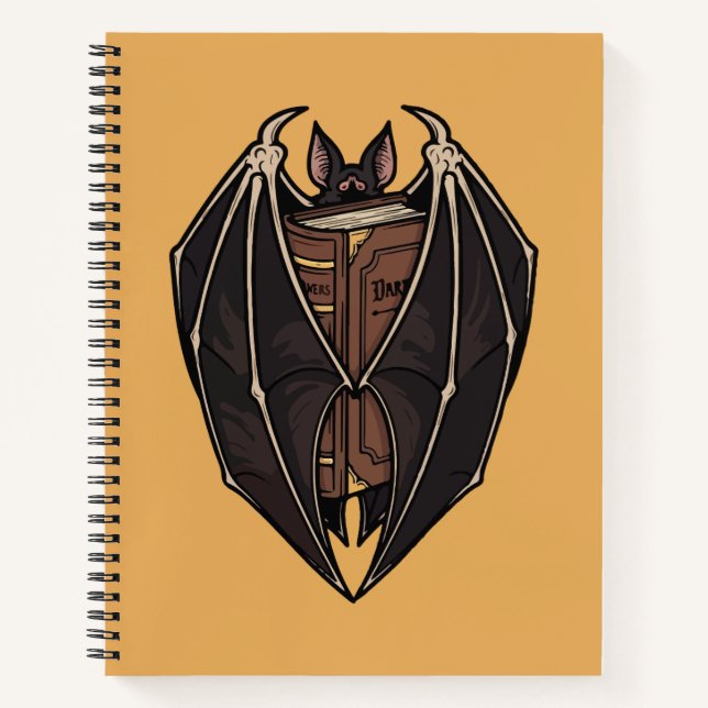 Gothic Bat Reading Dark Spell Book (Front)