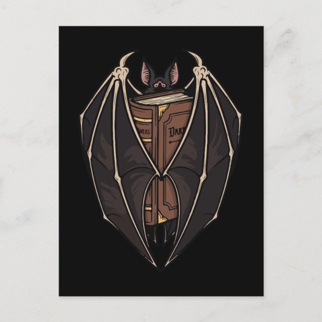 Gothic Bat Reading Dark Spell Book Postcard (Front)