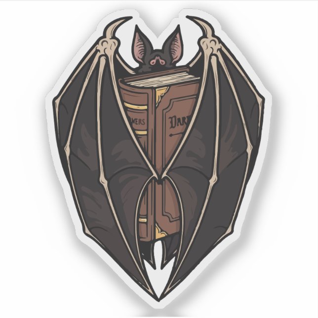 Gothic Bat Reading Dark Spell Book Sticker (Front)