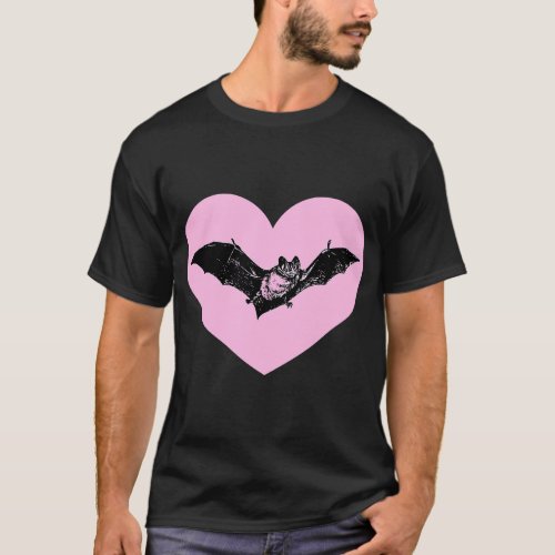 Gothic Bat Red Heart Goth Halloween Valentines Da T_Shirt