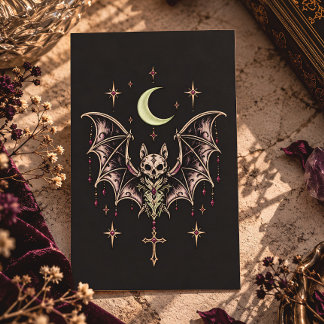 Gothic Bat Skull Crescent Moon Business Card