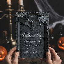 Gothic Bat Tombstone Halloween Party Invitation
