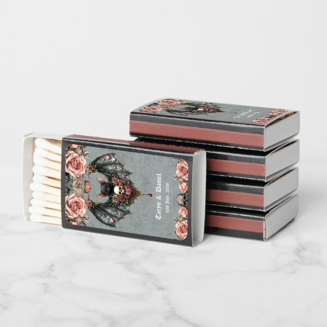 Gothic Bat Wedding Matchboxes (Stacked)