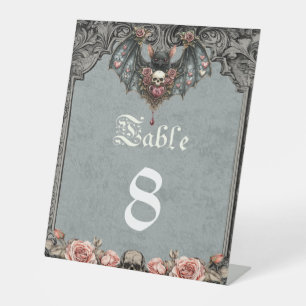 Gothic Bat Wedding Table Number Pedestal Sign