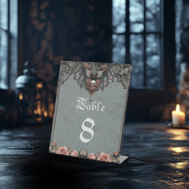 Gothic Bat Wedding Table Number Pedestal Sign (Creator Uploaded)