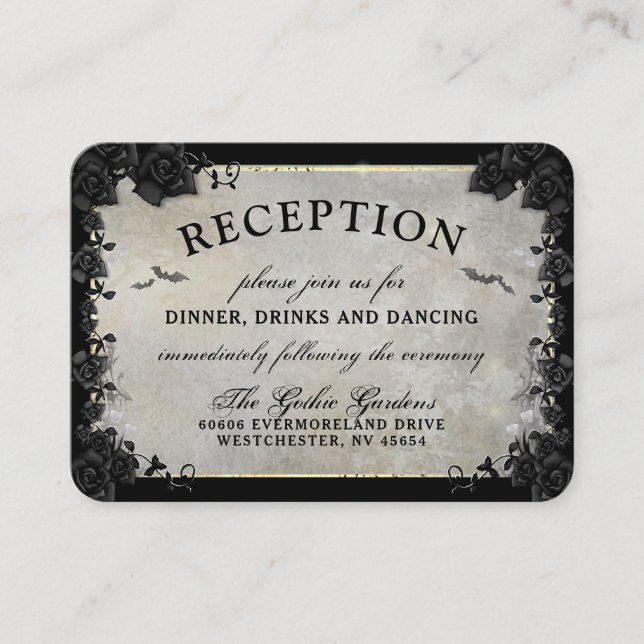 Gothic Bats Gray Black Halloween Reception Cards (Front)