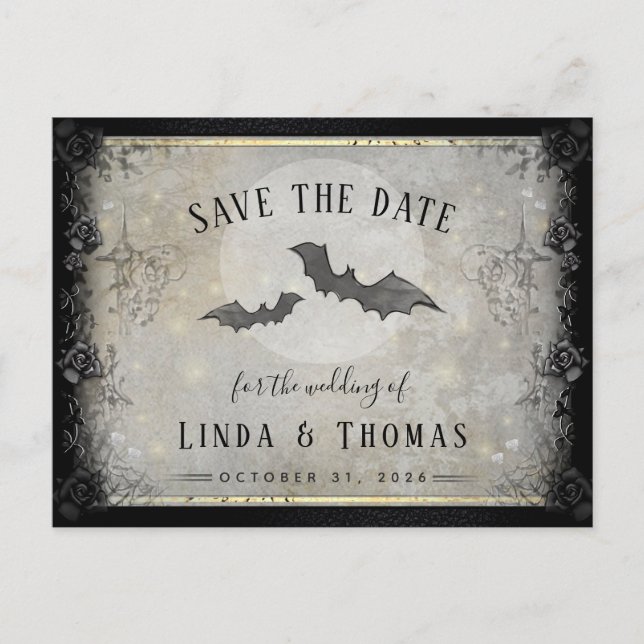 Gothic Bats Gray Save the Date PostCard (Front)