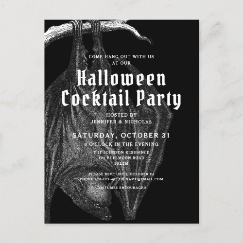 Gothic Bats Halloween Cocktail Party Invitation Postcard