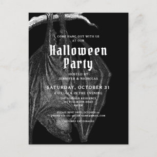 Gothic Bats Halloween Party Invitation Postcard