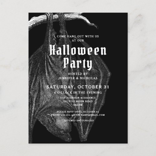 Gothic Bats Halloween Party Invitation  Postcard