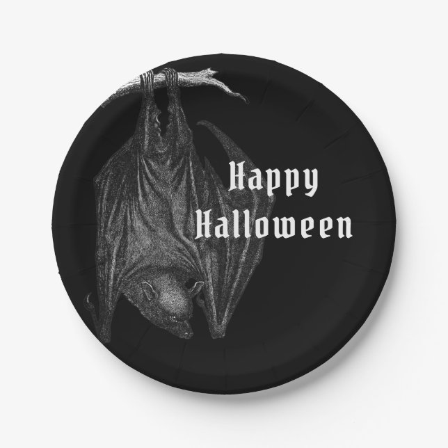 Gothic Bats Happy Halloween Party Paper Plates (Front)