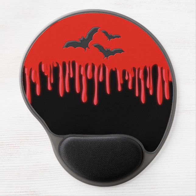 Gothic Bats & Red Dripping Blood Halloween Gel Mouse Pad (Front)