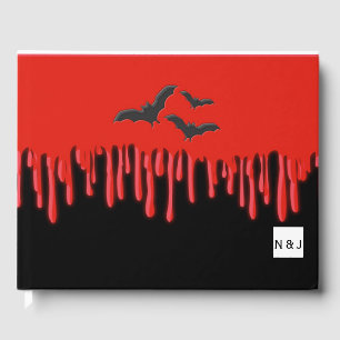 Gothic Bats & Red Dripping Blood Halloween Guest Book