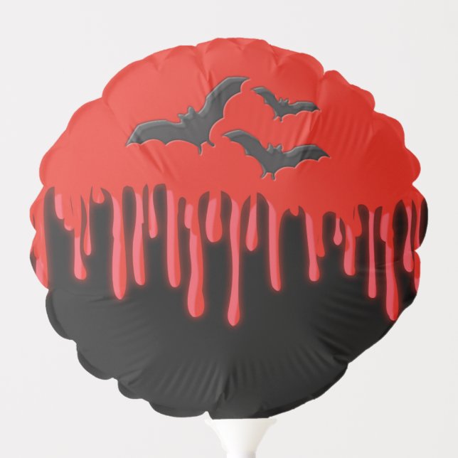Gothic Bats & Red Dripping Blood Halloween Party Balloon (Front)