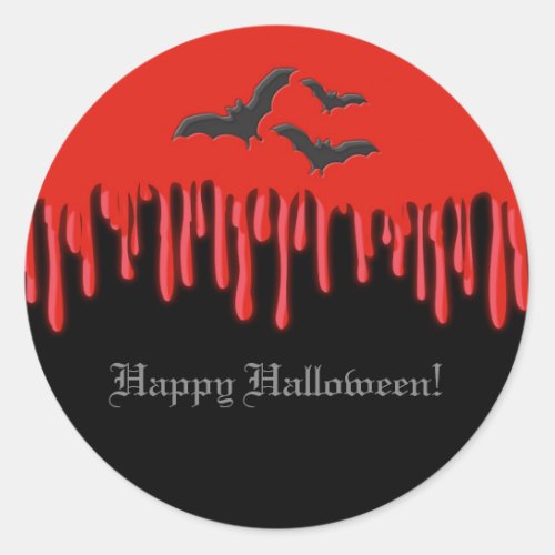 Gothic Bats  Red Dripping Blood Halloween Party Classic Round Sticker