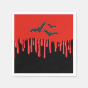 Gothic Bats & Red Dripping Blood Halloween Party Napkins