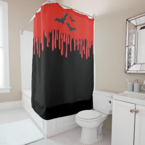 Gothic Bats  Red Dripping Blood Halloween Party Shower Curtain