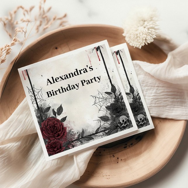 Gothic Bats & Roses Birthday Napkins (Creator Uploaded)