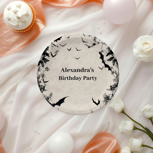 Gothic Bats & Roses Birthday Paper Plates (Creator Uploaded)