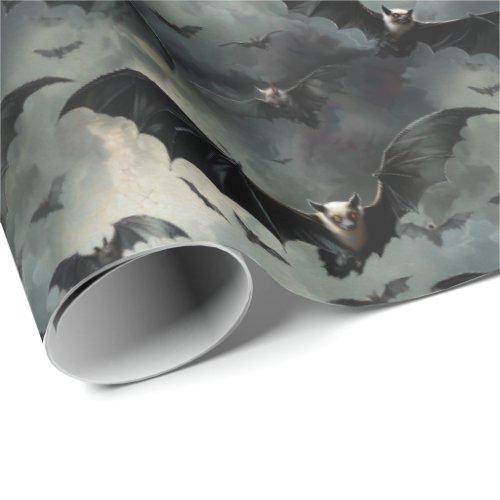 Gothic Bats Stormy Sky Halloween  Gothmas Wrapping Paper