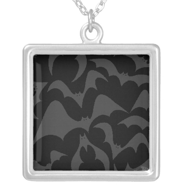 Gothic Bats Vampire Pattern Silver Plated Necklace (Front)