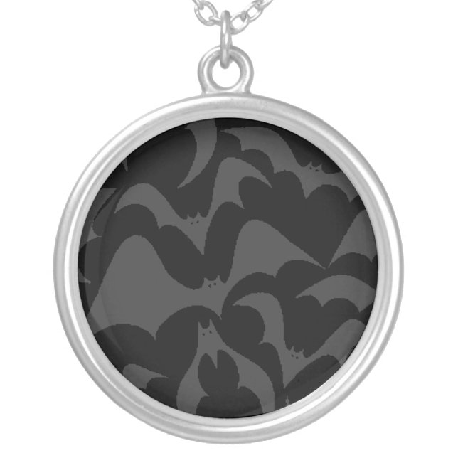 Gothic Bats Vampire Pattern Silver Plated Necklace (Front)