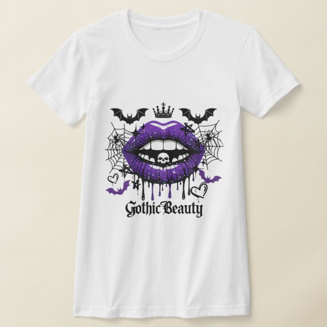 Gothic Beauty Purple Dripping Lips T-Shirt (Laydown)