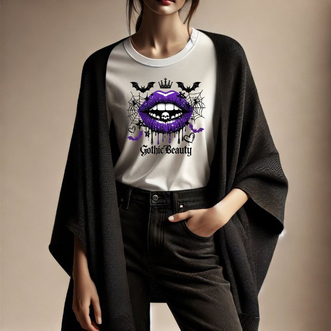 Gothic Beauty Purple Dripping Lips T-Shirt (Creator Uploaded)